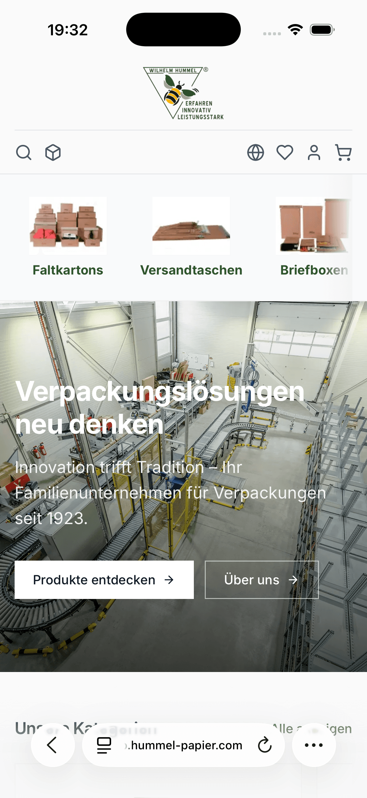 Startseite des Hummel-Shops auf dem Telefon